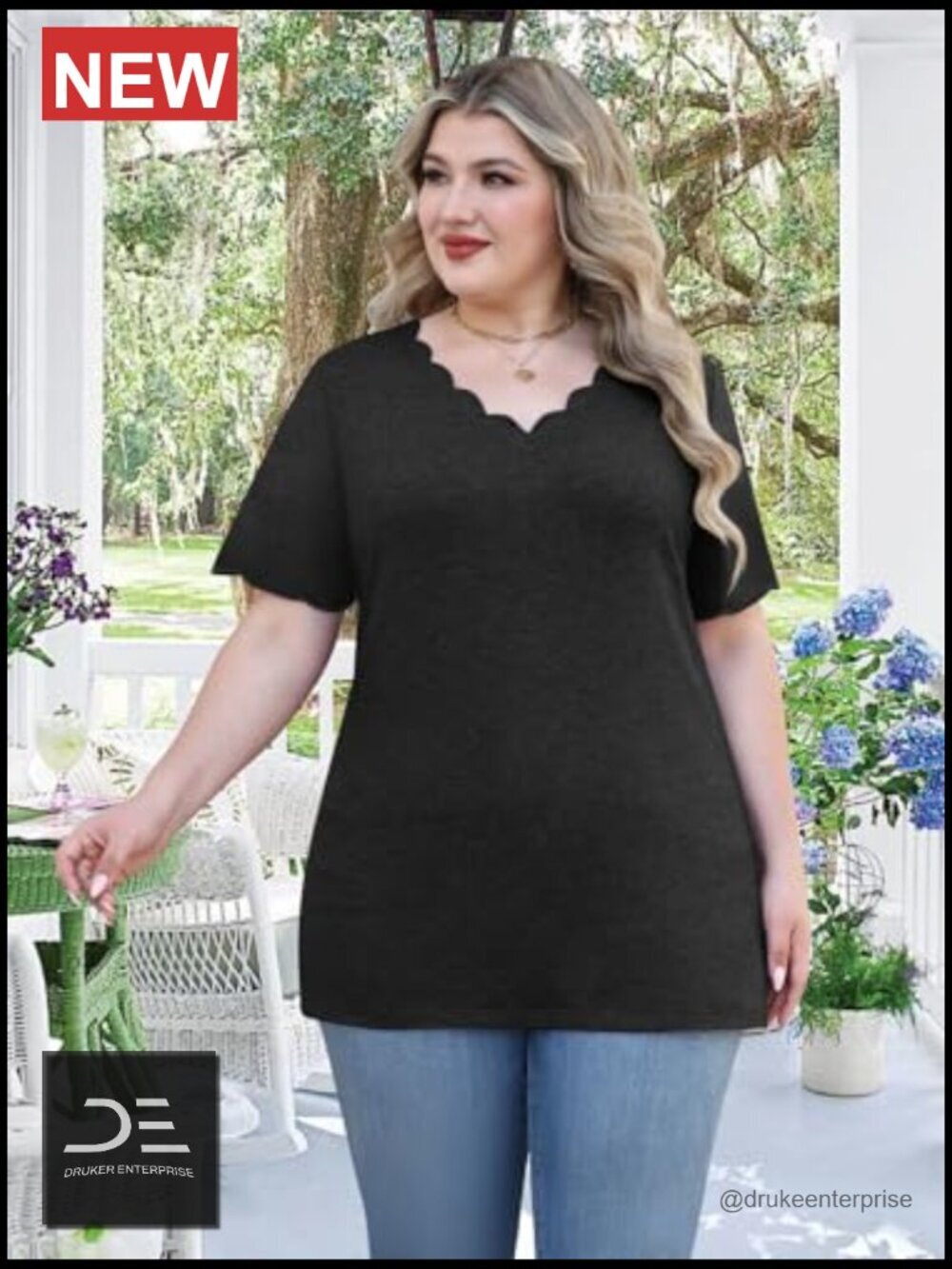 Plus Size V Neck Tunic Tops Loose Fit Short Sleeve T Shirts for Women - Picture 6 of 7